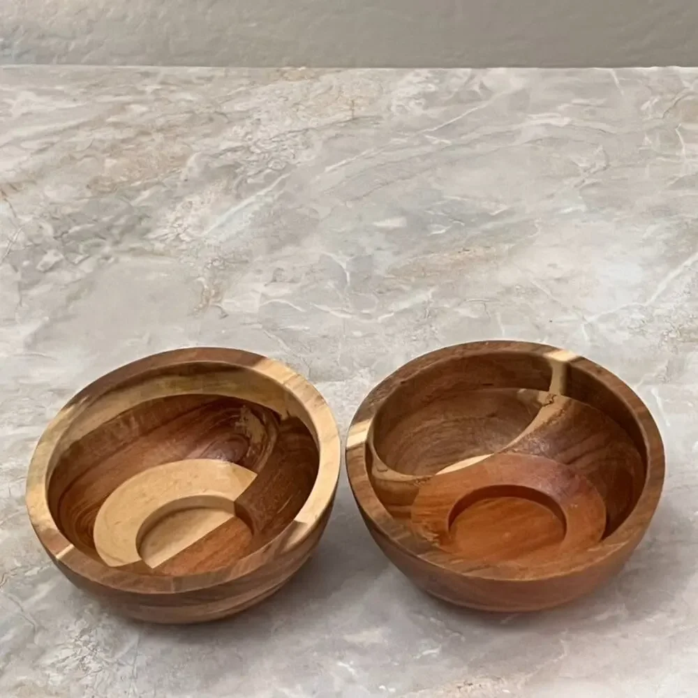 Wooden Tealight Candle Holders Set of 2 4.5 in Acai Wood Modern Minimalist MCM